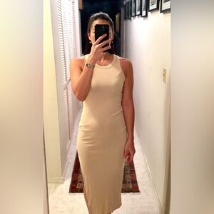 Lulu's Beige Halter Bodycon Midi Dress
